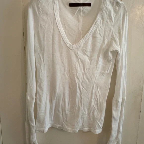 Enza Costa Cotton White V-Neck Long Sleeve Top M - Picture 1 of 3
